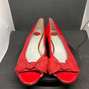 Jazzberry Belaire Elegant Red Peep-Toe Bow Flats EUC size 9.5